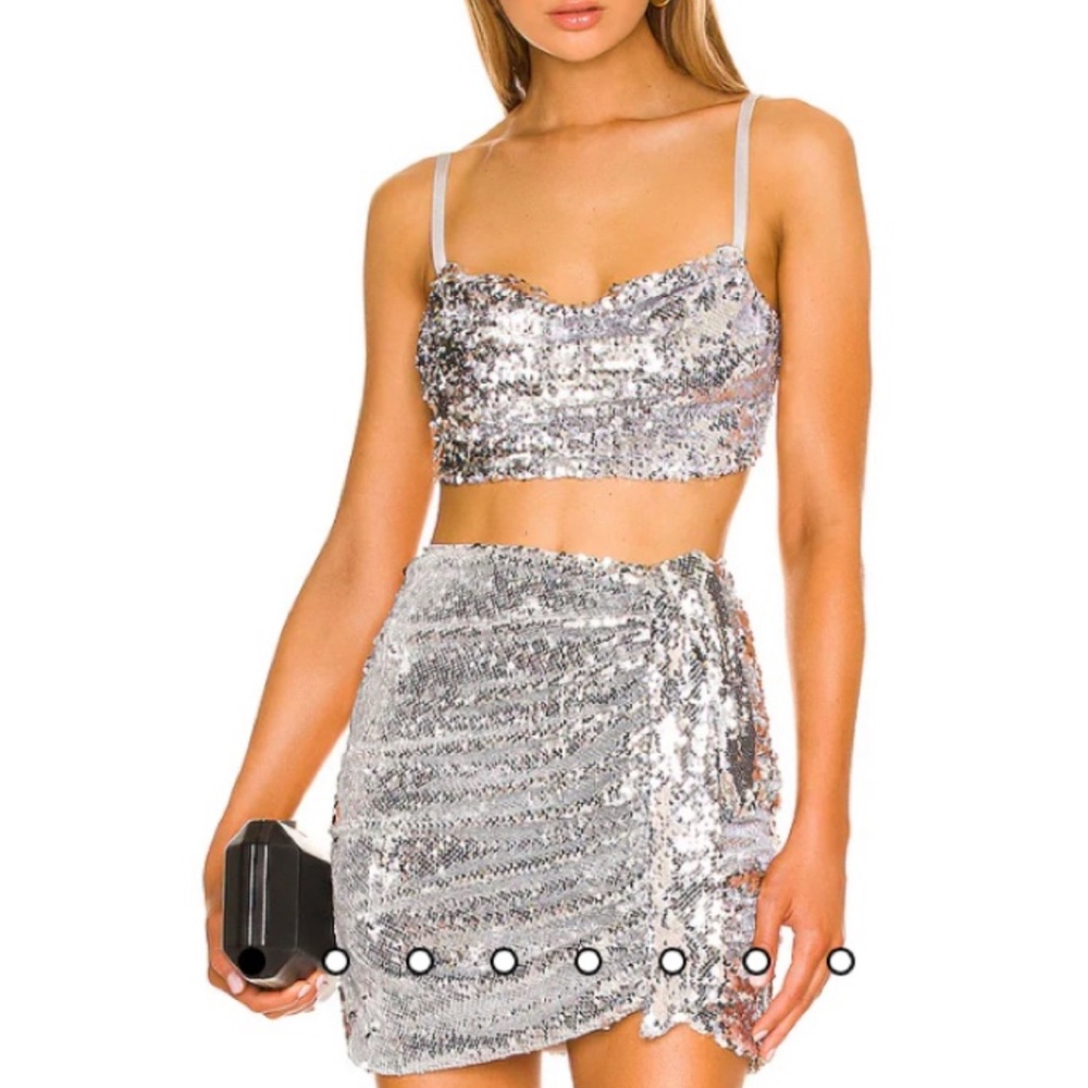 Revolve Silver Sequin Skirt & Top Set